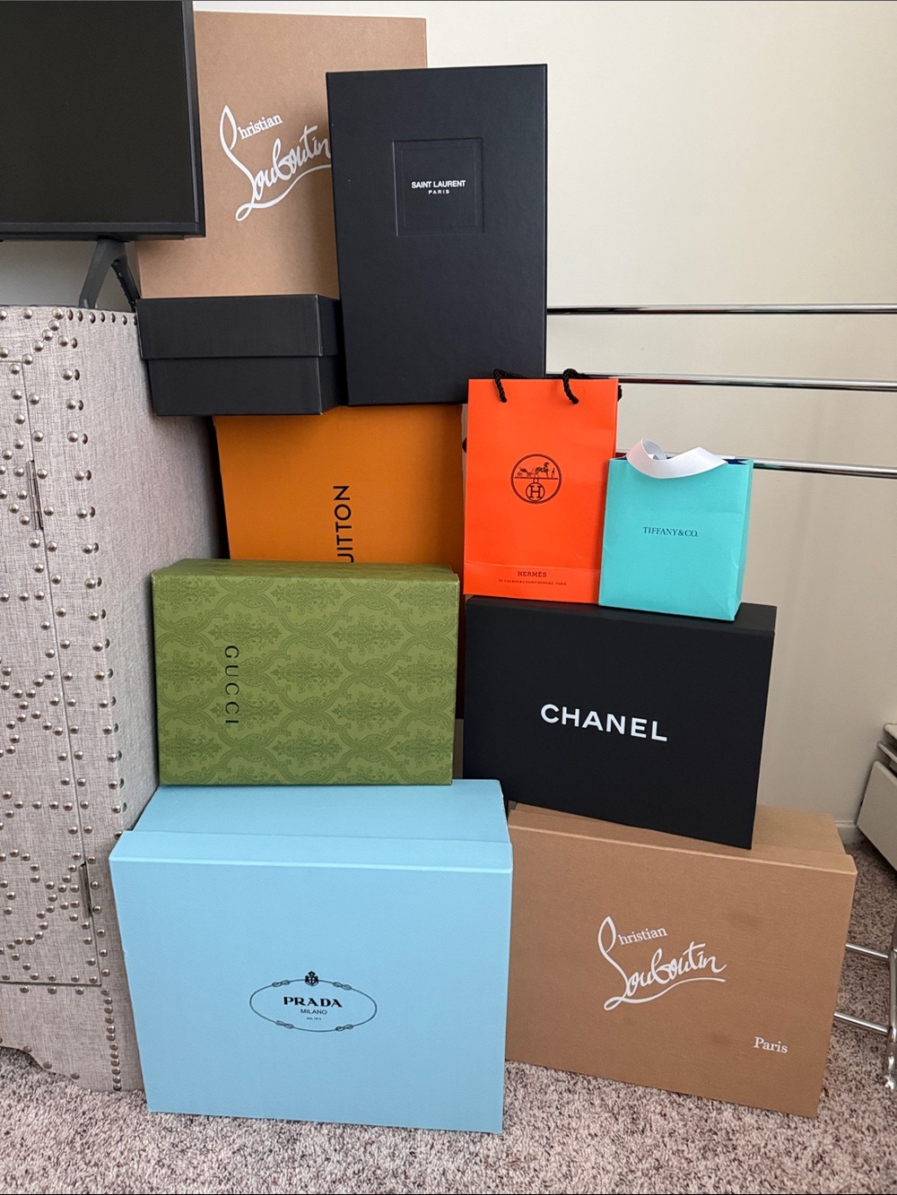 Designer Boxes and shopping bags - each for sale